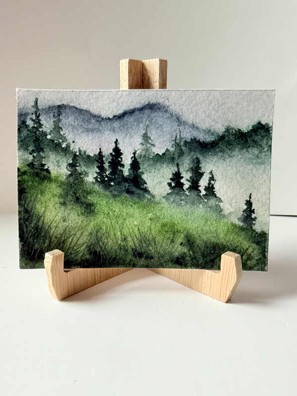 Morning fog in the Mountains aceo art card