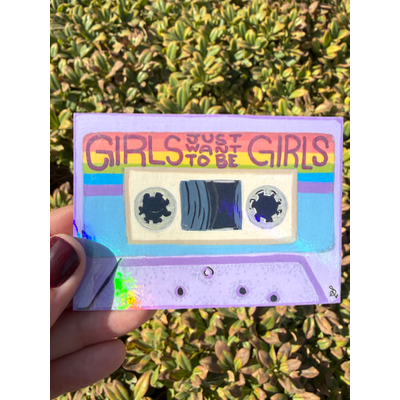 Girls Just Want to Be Girls — Pastel Rainbow Cassette Holographic aceo art card thumbnail 1