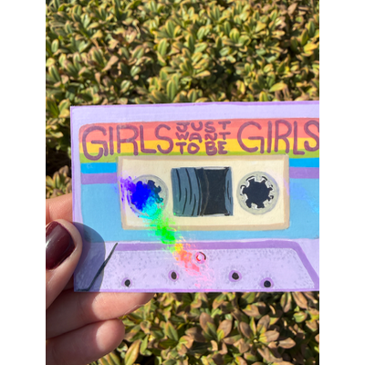 Girls Just Want to Be Girls — Pastel Rainbow Cassette Holographic aceo art card thumbnail 3