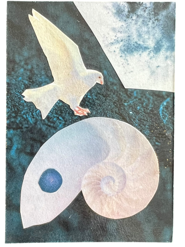 Dove and Shell Collage aceo art card