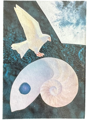 Dove and Shell Collage aceo art card thumbnail 1