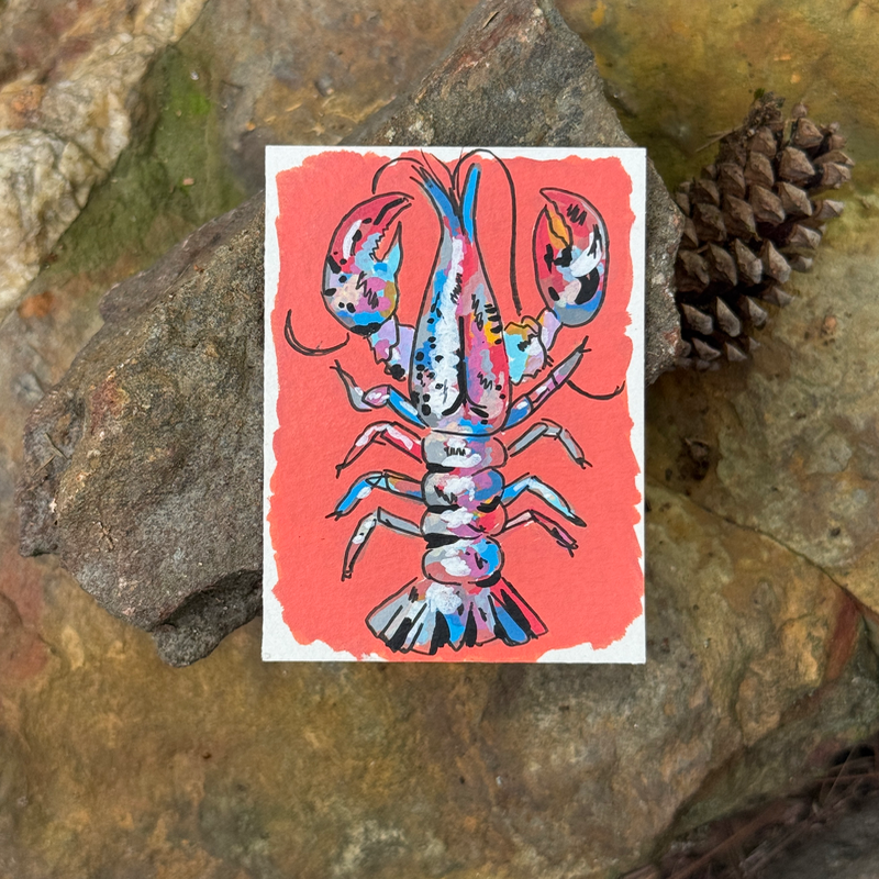 ACEO Original, Crawfish, Seafood, Louisiana, Acrylic, Abstract, By Lark Watercolor and Art aceo art card