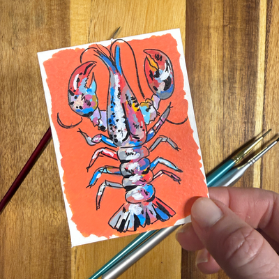 ACEO Original, Crawfish, Seafood, Louisiana, Acrylic, Abstract, By Lark Watercolor and Art aceo art card thumbnail 4