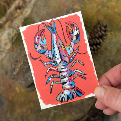 ACEO Original, Crawfish, Seafood, Louisiana, Acrylic, Abstract, By Lark Watercolor and Art aceo art card thumbnail 2