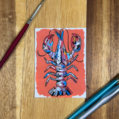 ACEO Original, Crawfish, Seafood, Louisiana, Acrylic, Abstract, By Lark Watercolor and Art aceo art card thumbnail 3