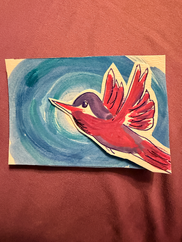 Hummingbird in Flight aceo art card