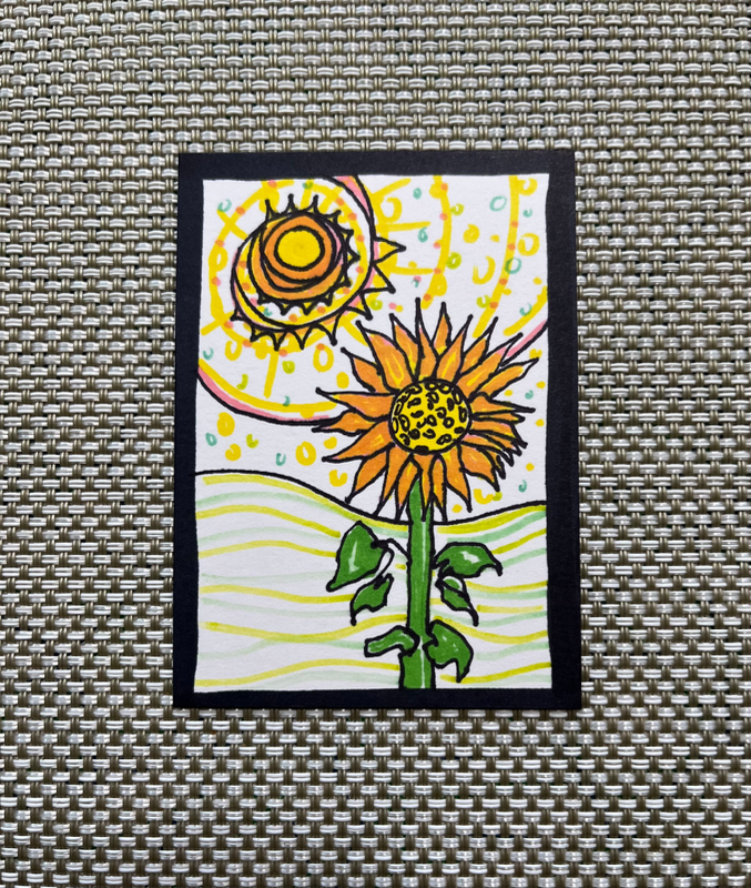 “The Sun and Flower Merge” aceo art card