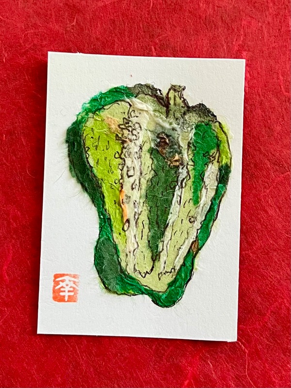 Japanese Washi art - 1/2 bell pepper aceo art card