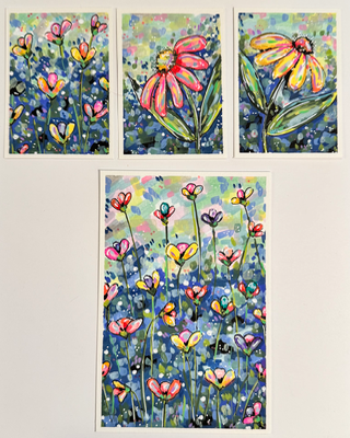 Flower Painting, Bright Floral, Happy Art aceo art card thumbnail 3