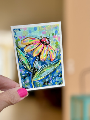 Flower Painting, Bright Floral, Happy Art aceo art card thumbnail 1