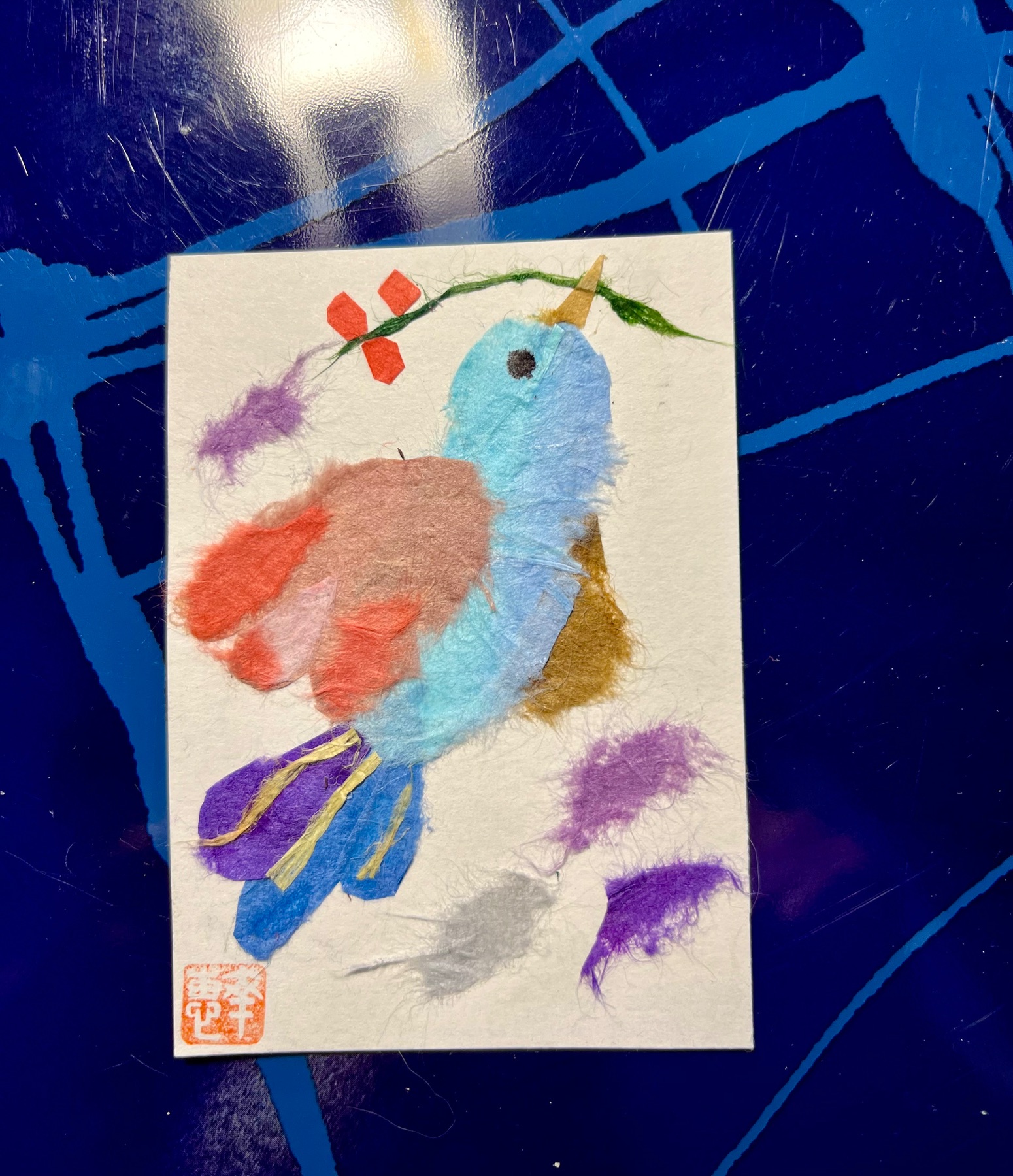 Japanese Washi art - Bird (Tori) aceo art card