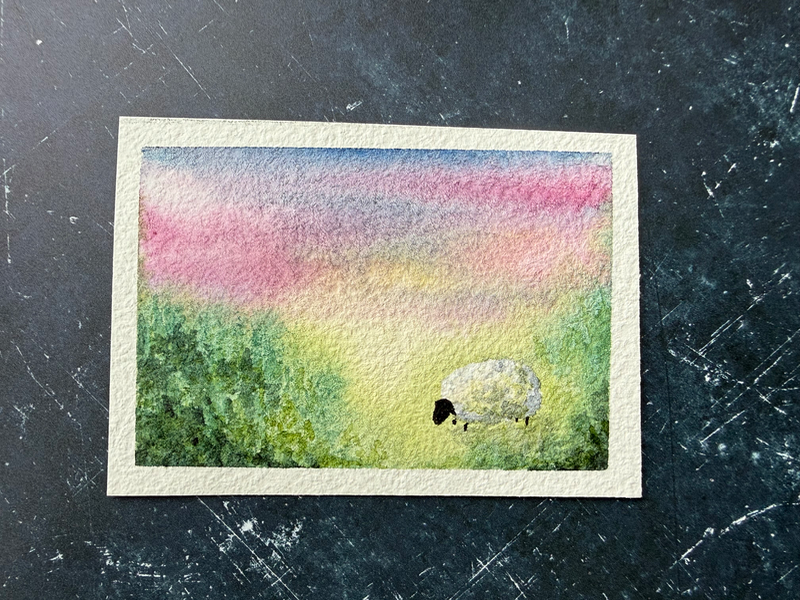 Twilight Sheep, White aceo art card