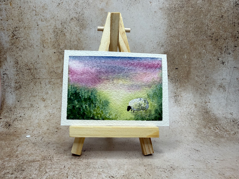 Twilight Sheep, White aceo art card