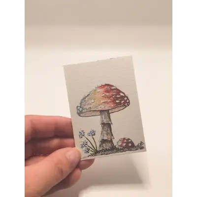 Red Mushroom 005 aceo art card thumbnail 2