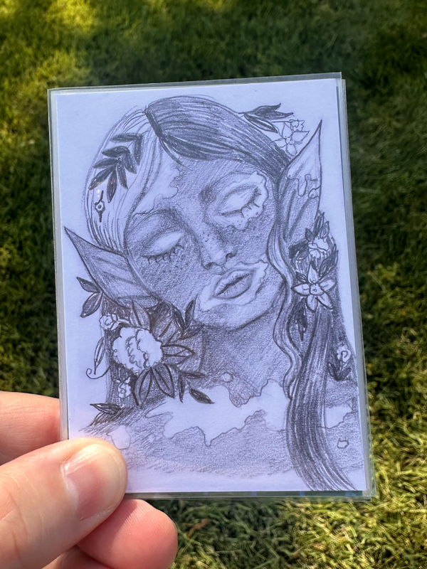 Elf Portrait in Pencil aceo art card