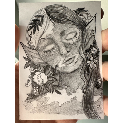 Elf Portrait in Pencil aceo art card thumbnail 2