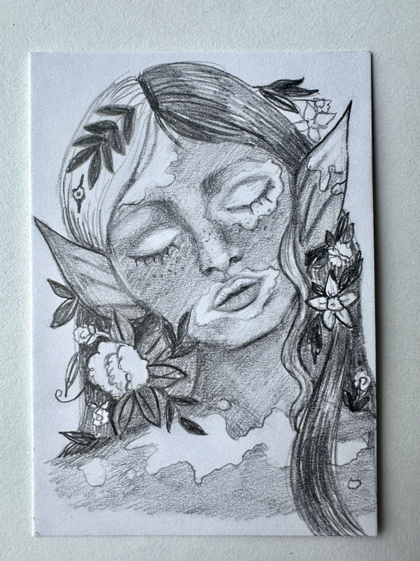 Elf Portrait in Pencil aceo art card