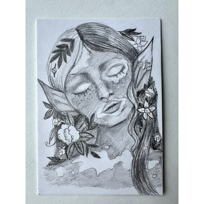 Elf Portrait in Pencil aceo art card thumbnail 1