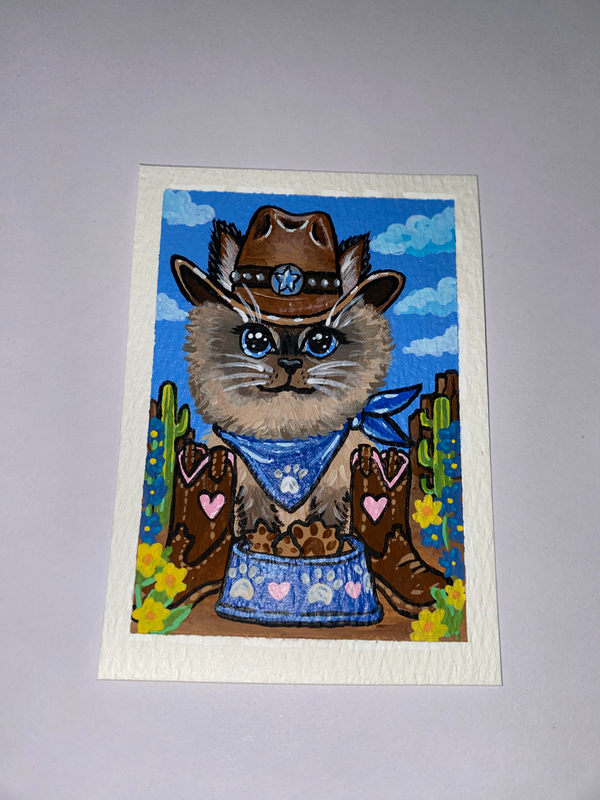 Original ACEO Acrylic Painting: Boots and Biscuits aceo art card