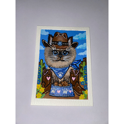 Original ACEO Acrylic Painting: Boots and Biscuits aceo art card thumbnail 1