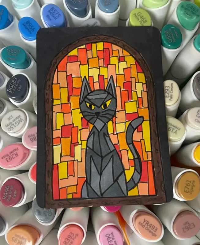 Stained Glass Cat aceo art card