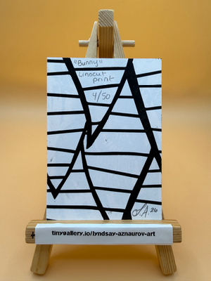 Bunny Original linocut Print #4/50 by Lyndsay Aznaurov aceo art card thumbnail 2