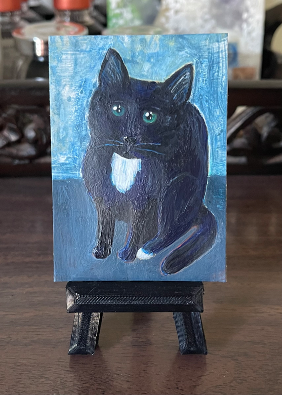 Kitten in Black and Blue aceo art card