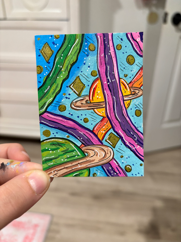 Planets Orbiting | Space Illustration aceo art card