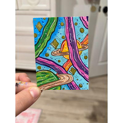 Planets Orbiting | Space Illustration aceo art card thumbnail 1