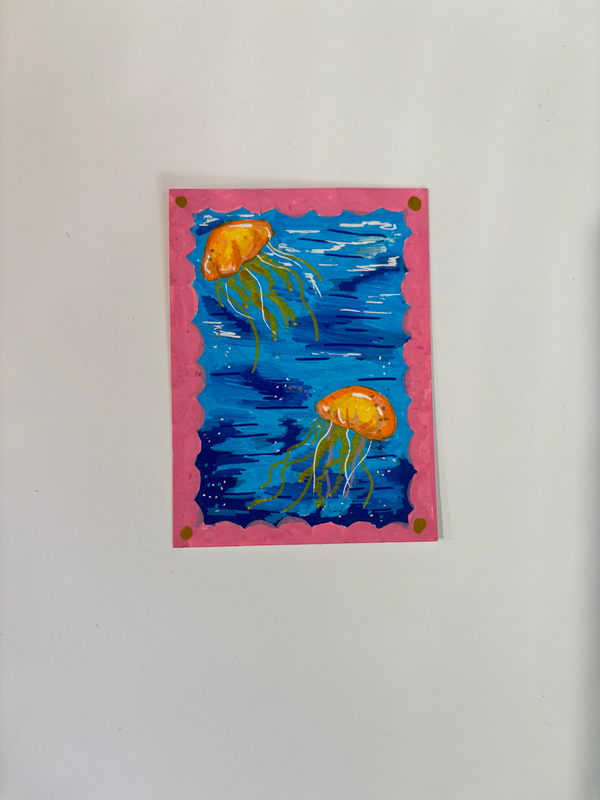 Colorful Jellyfish aceo art card