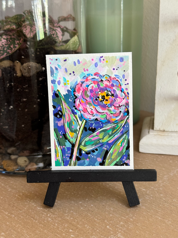 Pink Flower, Colorful Floral aceo art card