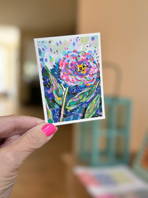 Pink Flower, Colorful Floral aceo art card thumbnail 2