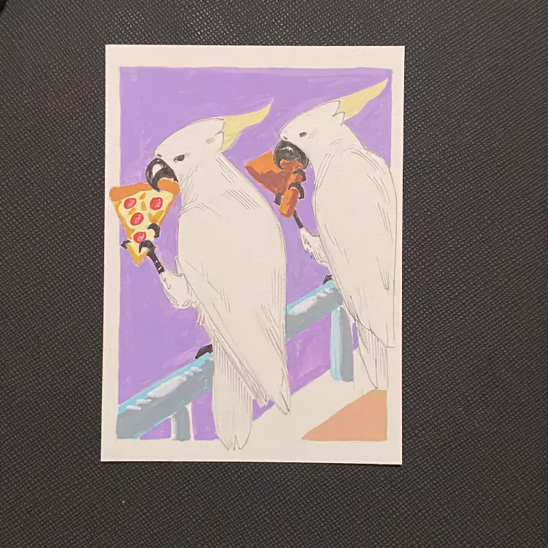 Parrot Pizza Party aceo art card