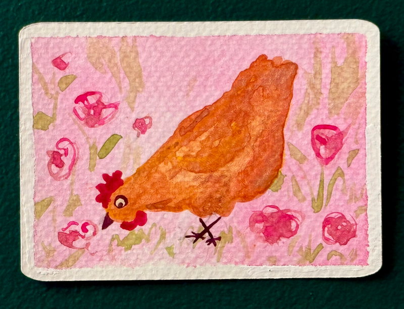 Pecking Through Petals aceo art card