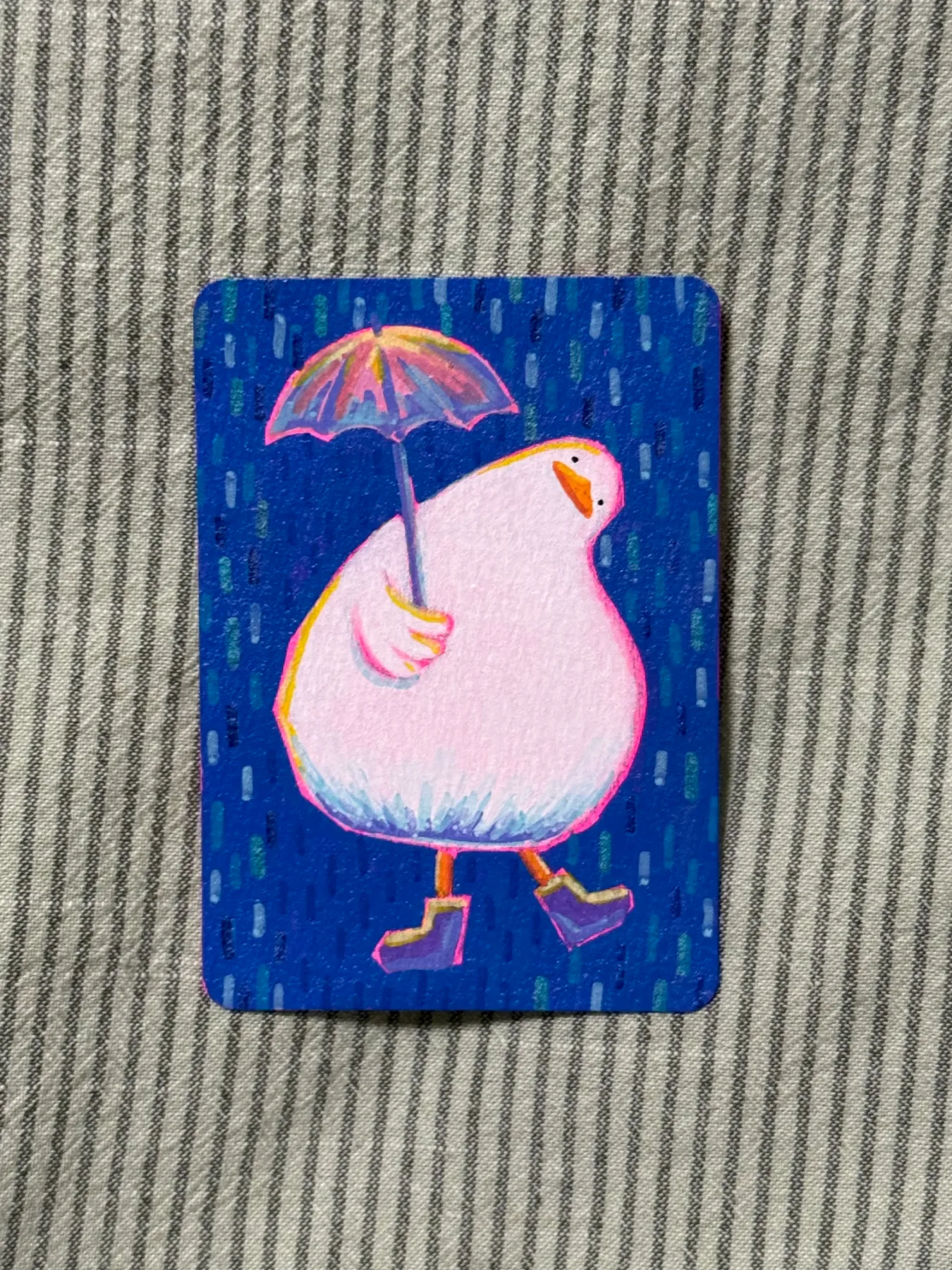Duck in the Rain #8 aceo art card