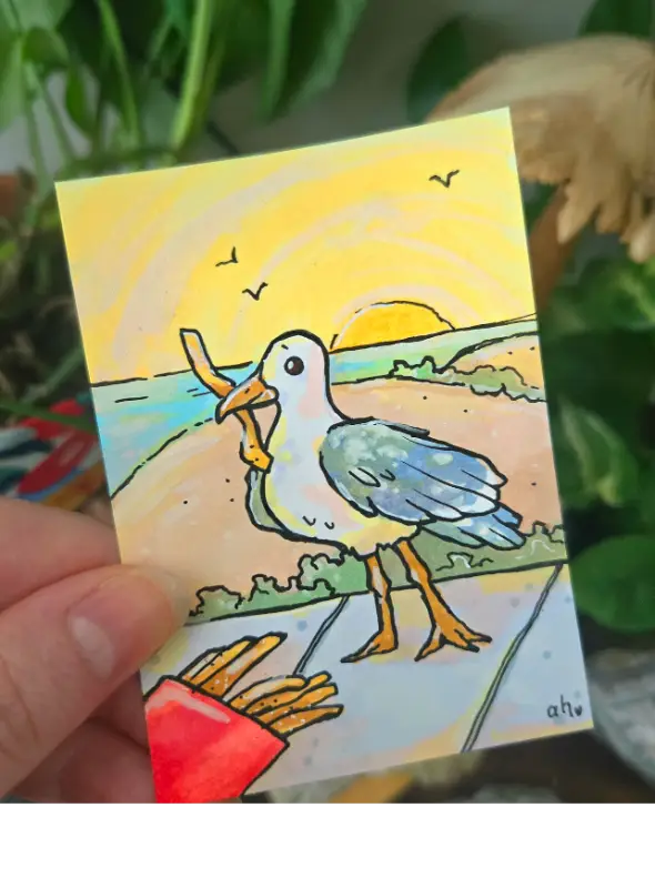 I'll Take Fries With That - Original ACEO aceo art card