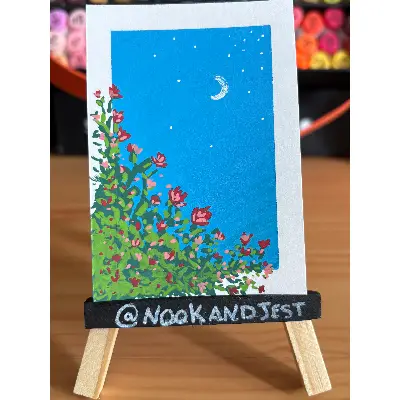 Roses and the Moon aceo art card thumbnail 1