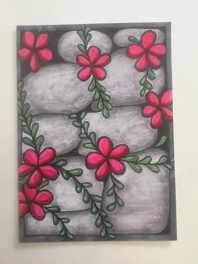 Flowers Ivy Stones Illustration Print, Botanical Art, Floral Wall Decor, Nature Lover Gift aceo art card