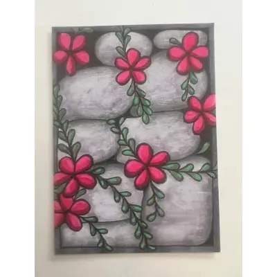 Flowers Ivy Stones Illustration Print, Botanical Art, Floral Wall Decor, Nature Lover Gift aceo art card thumbnail 1