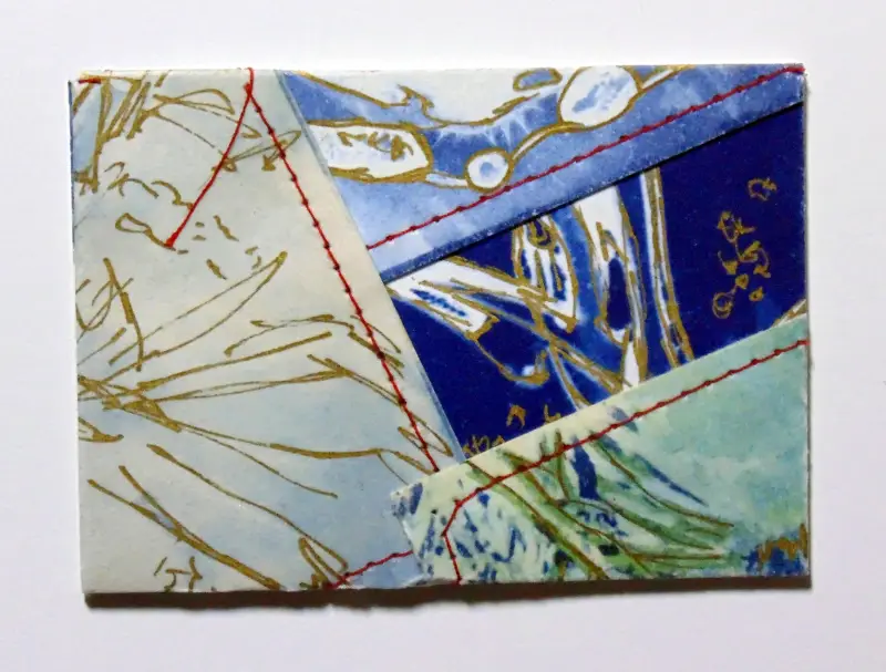 Cyanotype Mixed Media Sewn Collage Bundle Original Art ACEO aceo art card