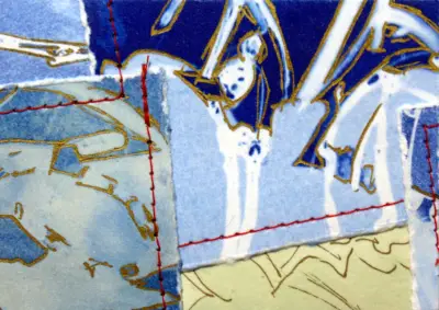 Cyanotype Mixed Media Sewn Collage Bundle Original Art ACEO aceo art card thumbnail 4