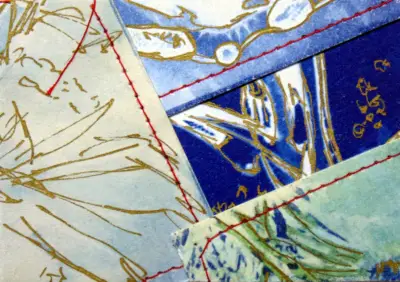 Cyanotype Mixed Media Sewn Collage Bundle Original Art ACEO aceo art card thumbnail 2