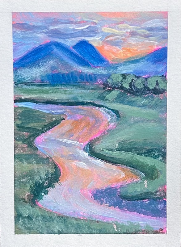 Sunset River aceo art card