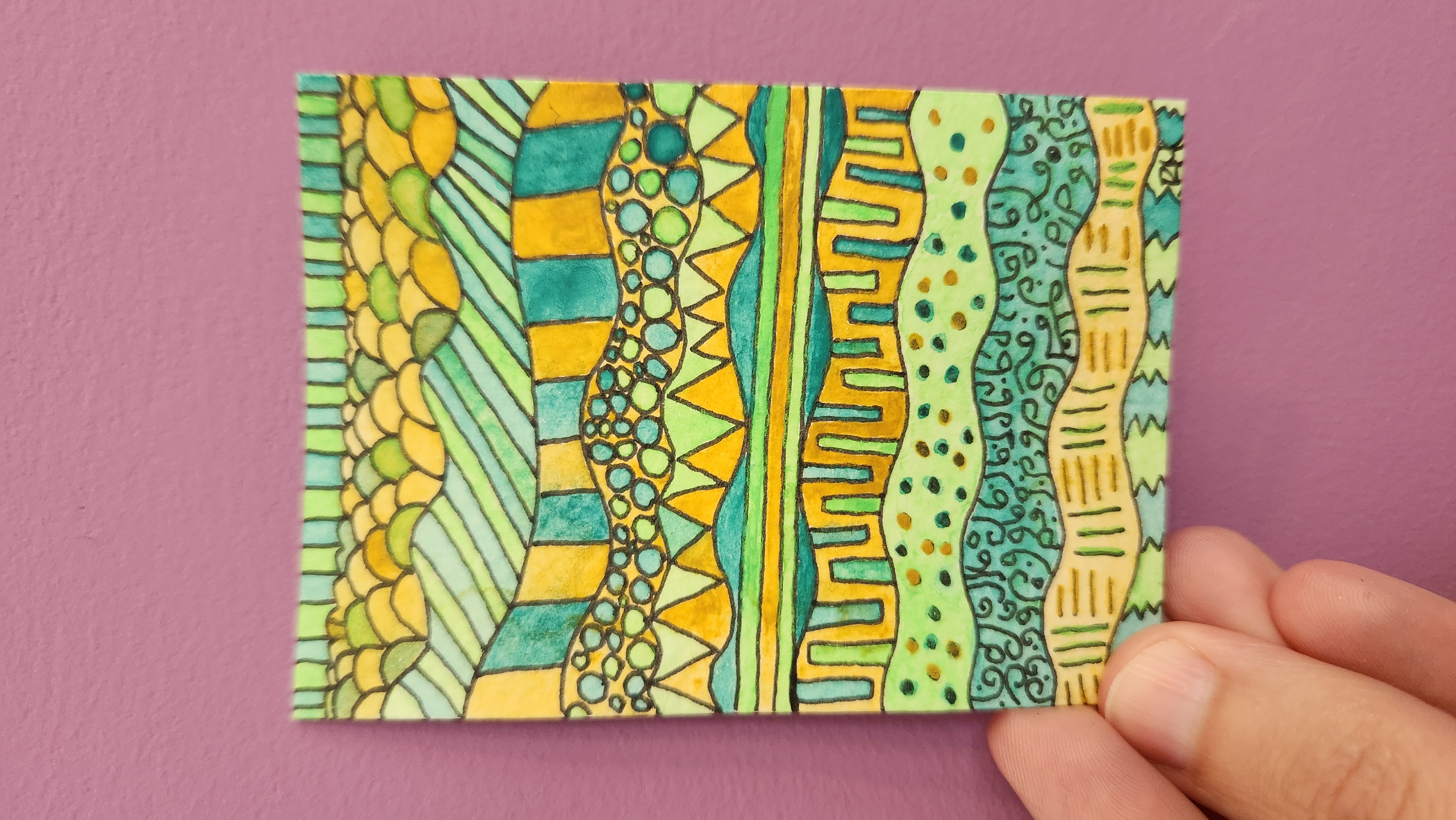 Yellow and Green aceo art card