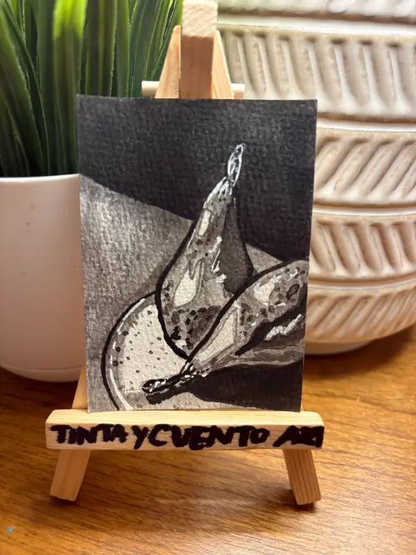 Black and White Pears aceo art card