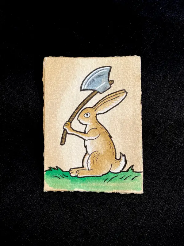 Medieval Rabbit wit Ax aceo art card