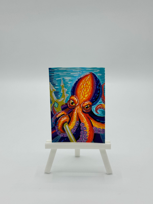 Angry king octopus aceo art card thumbnail 1