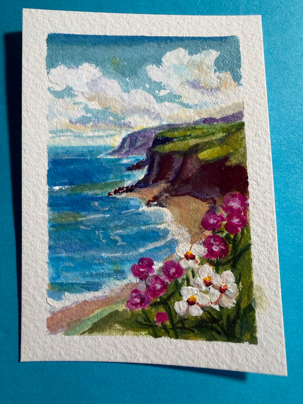 Coastal Wildflowers Cliff aceo art card