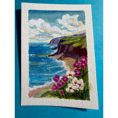 Coastal Wildflowers Cliff aceo art card thumbnail 1