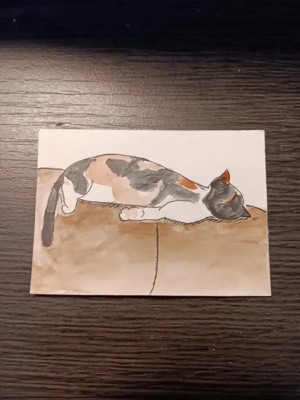 Pancake Kitty Watercolor and Ink aceo painting aceo art card